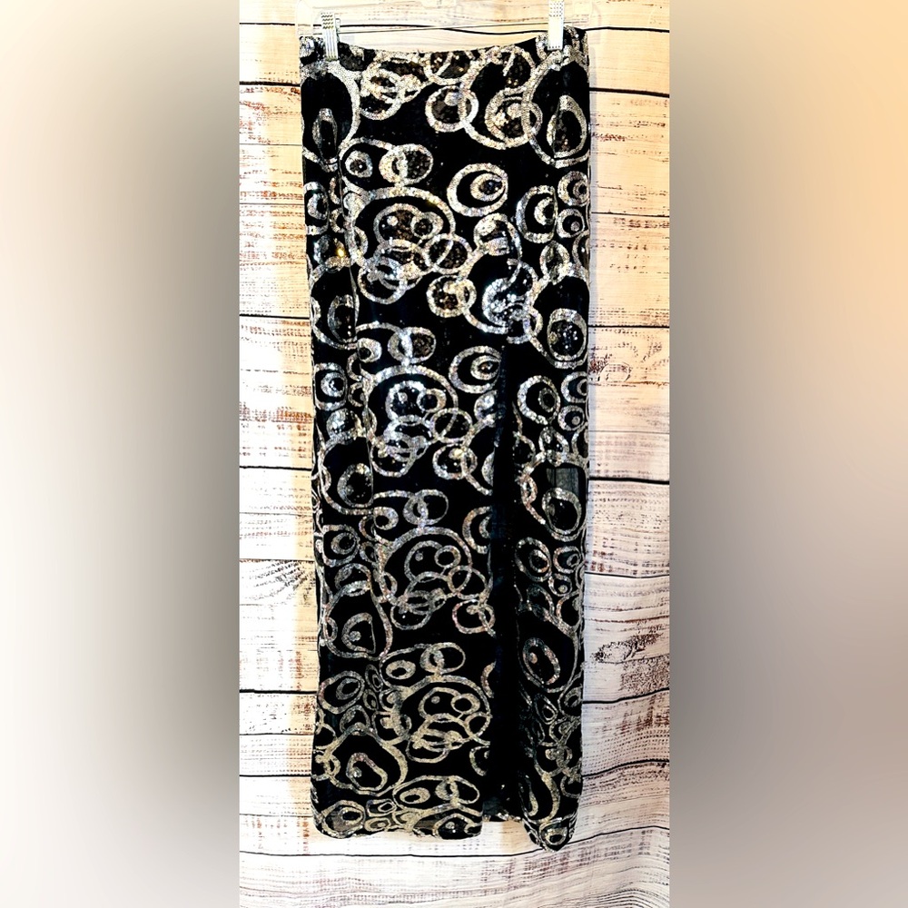 Mon Cheri black silver sequined skirt with leg slit